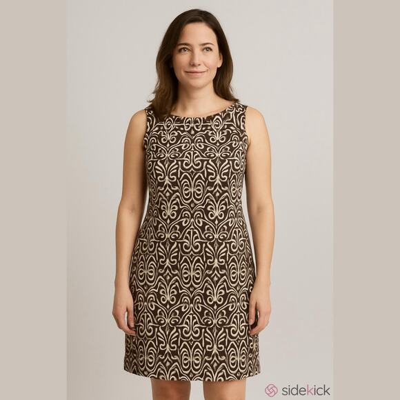 AB Studio Brown White Geometric Print Sleeveless Career Basic Sheath Dress 10 - Picture 1 of 10